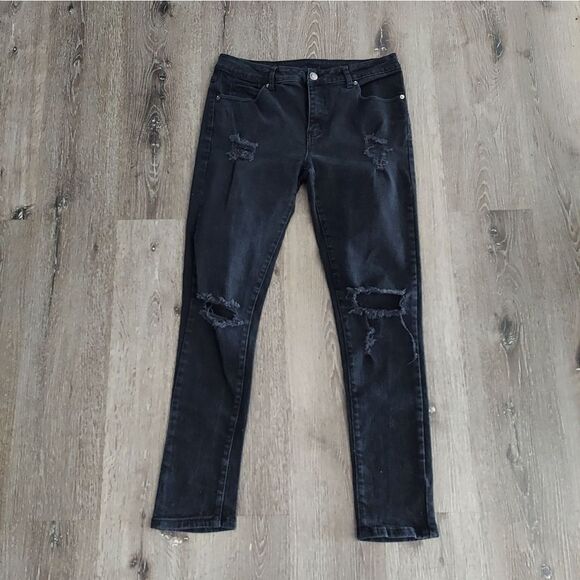 Rue21 Black Skinny Supreme Flex Distressed Jeans 34×32 - Picture 1 of 8